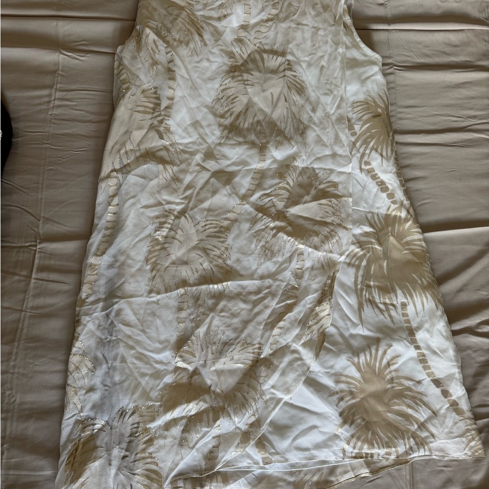 Lilly Pulitzer White and Gold Dress Calissa palm tree silk dress NWT XS - Picture 8 of 9